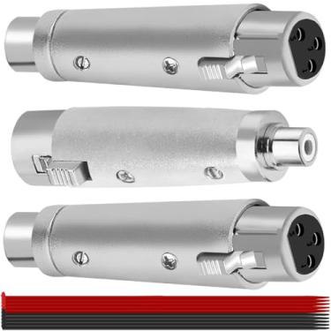 Imagem de MKBKLLJY 3 peças 3 pinos XLR fêmea para RCA fêmea adaptador conector conector de acoplador trocador de gênero de áudio liga de zinco caixa de metal prata com abraçadeira, compatível com microfone