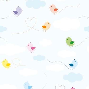 Imagem de Papel De Parede 10m Adesivo Nuvens Pássaros Coloridos Quarto Bebê Infantil