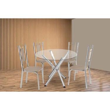 Imagem de Sala de Jantar Completa Volga c/ Tampo de Vidro 95cm e 4 Cadeiras Flor