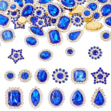 Imagem de Spritewelry 100 peças de strass plano gota redonda estrela costurada em strass pedras de cristal azul botões de strass com garra dourada para joias, artesanato, roupas, vestido, artesanato DIY