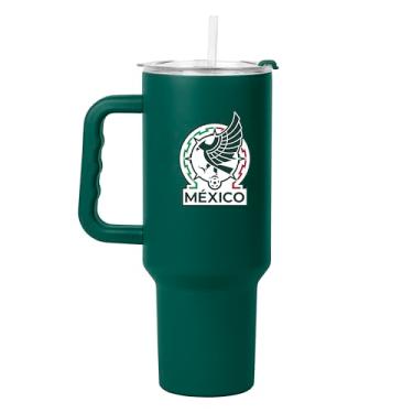 Imagem de Logo Brands Copo masculino de futebol nacional do México 1,134 g com alça - Aço inoxidável revestido com pó com canudo - resistente a vazamentos, mantém bebidas quentes/frias - uso diário