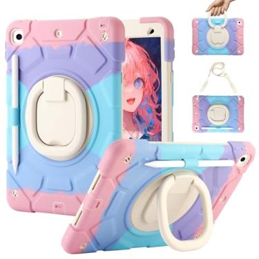 Imagem de DUEEFA Capa para iPad 9ª/8ª/7ª geração (2021/2020/2019), alça giratória de 360° com suporte para lápis e alça de ombro, capa infantil resistente à prova de choque para iPad de 10,2 polegadas (rosa