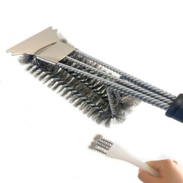 Imagem de Escova e raspador de churrasco de aço inoxidável com alça, escova de limpeza de churrasco de 43 cm para churrasqueira ao ar livre, limpador e raspador perfeitos para grelhas de cozinha