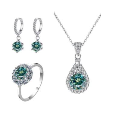 Imagem de Conjunto de Joias com Charme Moissanita - Prata Esterlina 925 - Anel, 