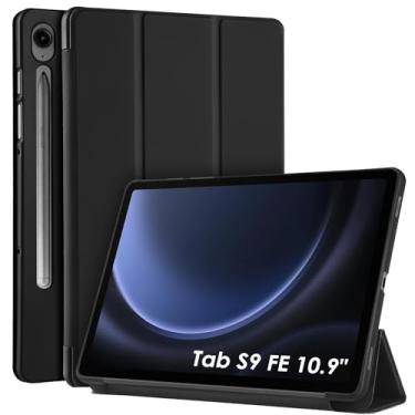 Imagem de WD&CD Capa compatível com Samsung Galaxy Tab S9 FE 10,9 polegadas preta, capa traseira rígida de couro PU premium, preta, hibernar/despertar automático