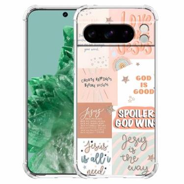 Imagem de AOSSXIN Boho Jesus Christian Quote Bible Verse Colage, Capa protetora de TPU macio compatível com Google Pixel 8 Pro transparente