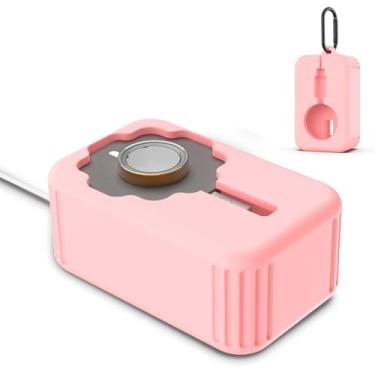 Imagem de Capa protetora para carregador Oura Ring Gen 4 de silicone macio, capa de carregador Oura Ring 4, resistente a quedas/poeira/envelhecimento para Oura Ring Gen4 Charger Organizer com chaveiro, rosa