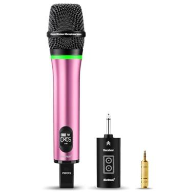 Imagem de Bietrun Microfone sem fio recarregável, alcance de 168 m, microfone Bluetooth sem fio (funciona 7 horas) com saída de 1/10.2 cm, microfone dinâmico de metal UHF para máquina de karaokê/sistema de
