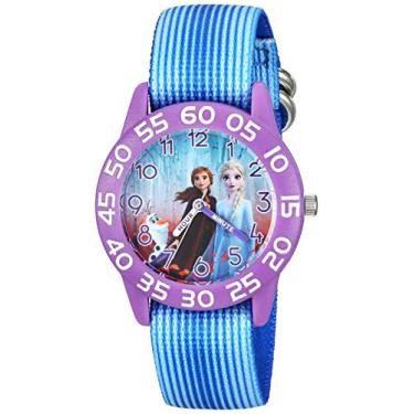 Imagem de Disney Relógio de quartzo analógico para meninas Frozen 2 com pulseira de nylon, azul, 16 (modelo: WDS000777)