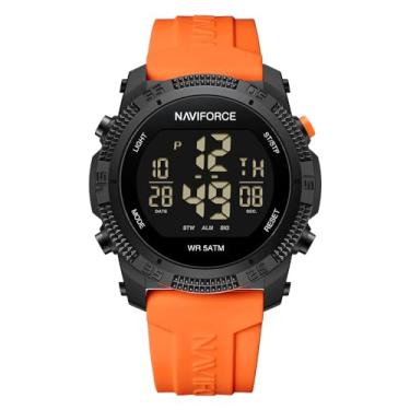 Imagem de NAVIFORCE Relógio digital masculino esportivo, impermeável, com cronômetro, alarme, pulseira de borracha, relógio de pulso feminino, Laranja, esportivo