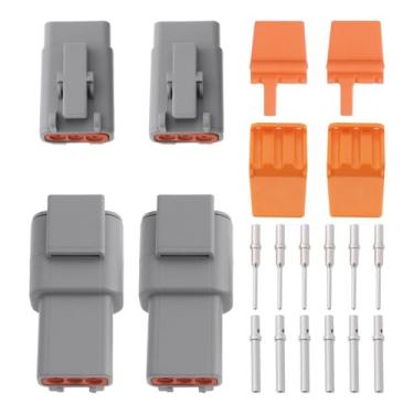 Imagem de Micro Traders Kit de conector macho e fêmea de 3 pinos da série DTM com calhas e terminais DTM04-3P DTM06-3S para sistemas elétricos automotivos