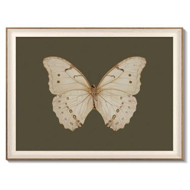 Imagem de Uniro Arte de parede emoldurada vintage, pinturas a óleo clássicas de borboleta, arte de impressão em tela de inseto temperamental escuro com moldura antiga, imagens de decoração de parede verde Saige