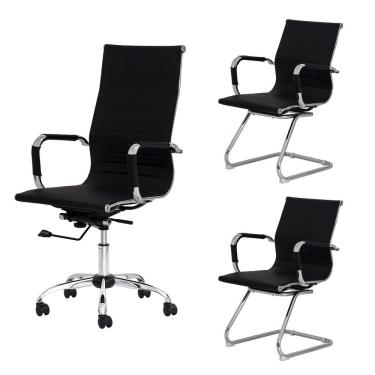 Imagem de Kit 1 Cadeira Presidente e 2 Cadeiras Interlocutor Preta