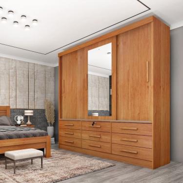 Imagem de Guarda Roupa Roupeiro Casal Chicago 3 portas Com Espelho Cinamomo - Tcil