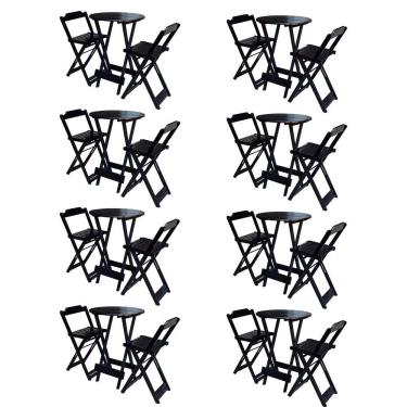 Imagem de Kit 8 Jogos De Mesa Bistrô De Madeira Com 2 Cadeiras Dobravel Preto - Preto
