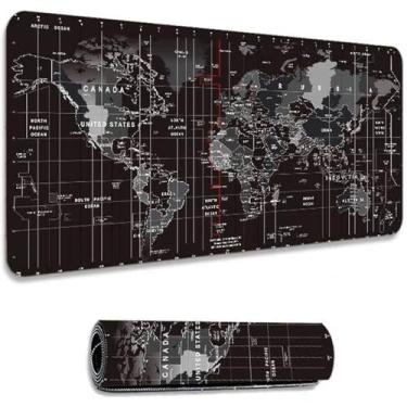 Imagem de Mouse pad grande expandido e mouse pad para jogos de computador 35,4 x 15,7 x 0,12 adequado para gamers, casa, escritório, aprendizagem, mapas-múndi projetados com bordas costuradas base