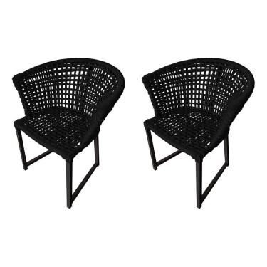 Imagem de Kit 2 Cadeiras Salinas Corda Náutica Base Em Alumínio Preto-preto - Cor: Preto