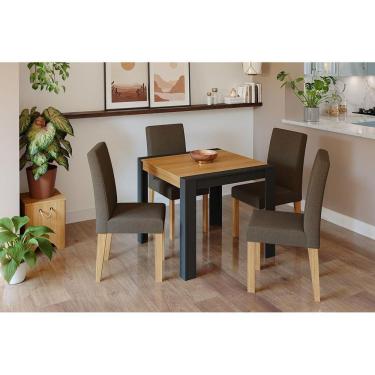 Imagem de Kit Mesa Sala Jantar Grace C- Tampo Madeirado 90cm + 4 Cadeiras Maia Cinza-nature-mascavo Cimol