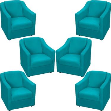 Imagem de Kit 6 Poltronas Mila Pé De Plástico Cromado - Azul-turquesa Suede