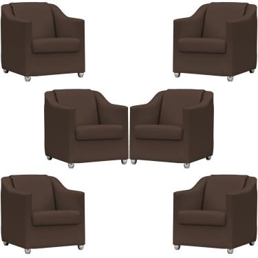 Imagem de Kit 6 Poltronas Mila Corino Cores Pé De Plástico Cromado - Marrom Corino