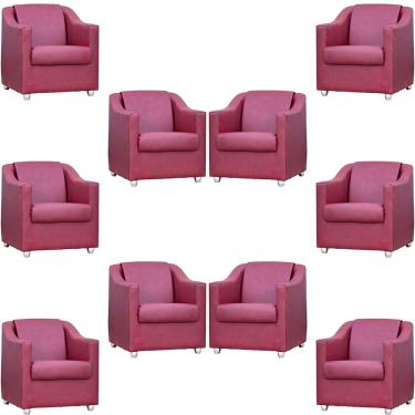 Imagem de Kit 10 Poltronas Mila Corino Cores Pé De Plástico Cromado - Bordô Corino