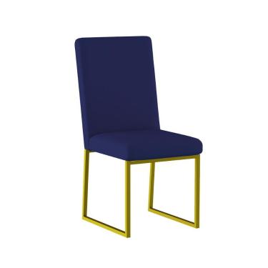 Imagem de Kit 8 Cadeiras Para Mesa De Jantar Base Industrial Dourado Balaqui Azul Marinho