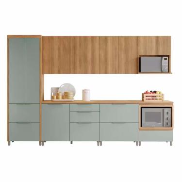 Imagem de Cozinha Completa Paris Em Mdf Com 9 Portas 7 Gavetas Nesher Verde Nature