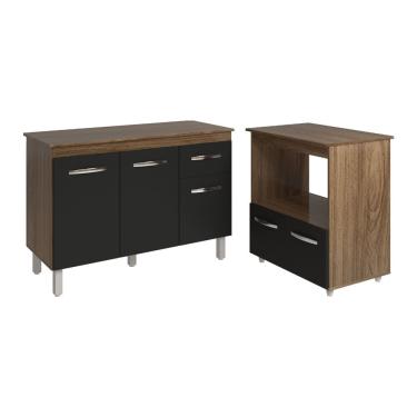 Imagem de Balcão Armário Gabinete Aline 118 Cm Preto Com Tampo E Balcão Amanda Para Forno E Micro...