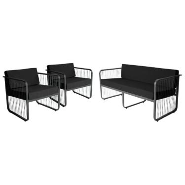 Imagem de Conjunto 2 Poltronas E Namoradeira Fibra Sintética Santiago Preto-preto