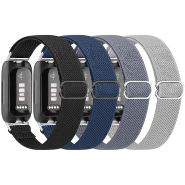 Imagem de Pacote com 4 pulseiras elásticas para Fitbit Inspire 3 para mulheres e homens, pulseiras esportivas de reposição para Fitbit Inspire 3 Fitness Tracker (preto + azul marinho + azul jeans + cinza)