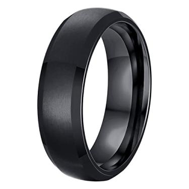 Imagem de TTVOVO Anel masculino fosco escovado 6 mm Anel de aço inoxidável prata/preto/azul para homens mulheres meninos acabamento fosco polido borda chanfrada aliança de casamento ajuste confortável joia presente tamanho EUA 7-13, Aço Inoxidável, Sem pedras preciosas