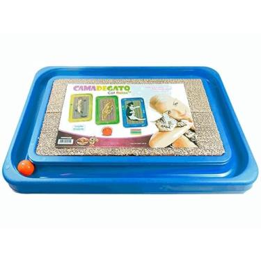Imagem de Cat Relax – Brinquedo e cama para gatos – arranhador 3 em 1 para gatos com bola – arranhador de gato com pista de bola – Presente divertido – Tapete arranhador para gatinhos – Refil disponível (azul)