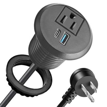 Imagem de URANT Tomada De Mesa, Régua Embutida 2 Polegadas, Fina E Plana, 1 Usb Tipo C, Carregamento Rápido 20 W, Para Casa, Cabo 2,0 M (Preto)