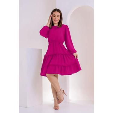 Imagem de Vestido Midi Rodado de Manguinha Modelo Evangelico Boneca Moda Feminin
