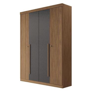 Imagem de Guarda Roupa Solteiro Buriti Ripado 4 Portas Jatobá-grafite - Santos Andirá Jatobá-grafite