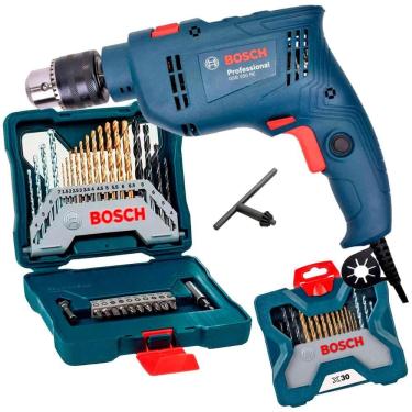 Imagem de Furadeira 1/2 POL de Impacto 550W com Reversão GSB550 + Estojo 30 Peças X-Line BOSCH