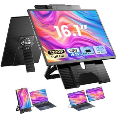 Imagem de Enzion Extensor de tela para laptop de 16,1 polegadas, 1200p FHD, suporte removível giratório de 360°, extensor de monitor de laptop ajustável de altura para 13-17,5 polegadas, plug-play para Mac/OS