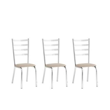 Imagem de Conjunto 3 cadeiras Laura cromada para cozinha ou sala de jantar super