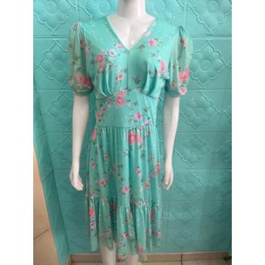Imagem de Vestido feminino verde água estampado -Tamanho M - Q bonita 