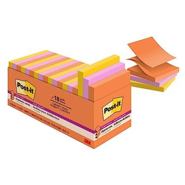 Imagem de Notas adesivas Post-it Pop-up Super Sticky Notes, 3 x 3, Energy Boost, 90 folhas, 18 blocos/pacote (R330-18SSAUCP)