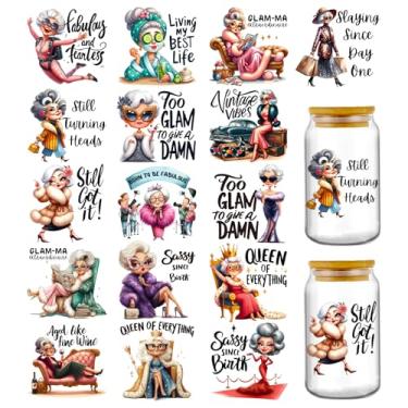 Imagem de Adesivos DTF UV Cute Grandma - 16 folhas engraçadas avó UV DTF Cup Wraps para copo de 590 ml, adesivo divertido de transferência de avó decalque Grandson Shun Girl DIY garrafa de água presente para
