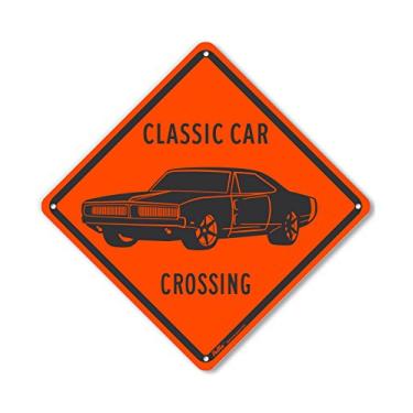 Imagem de PetKa Signs and Graphics Placa de plástico PKAC-1222-NP_10x10 "Classic Car Crossing Charger", 25,4 cm x 25,4 cm, laranja