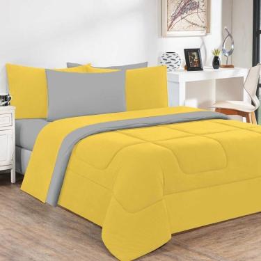 Imagem de Kit Edredom Malha 100% Algodão Gran Moratta 3 Peças King - Amarelo-cinza
