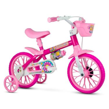 Imagem de Bicicleta Infantil Aro 12 Nathor Flower Rosa com Rodas de Treinamento