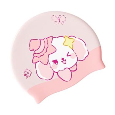 Imagem de Vaveren Touca de natação infantil à prova d'água elástica com proteção auricular flexível para banho e banho, chapéu de natação infantil para mergulho com, Rosa