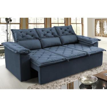 Imagem de Sofá 3 Lugares Retrátil E Reclinável Cama Inbox Compact 2,00m Velusoft Azul