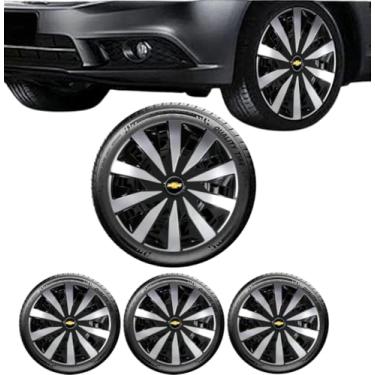 Imagem de Jogo 4 Calotas Esportivas Aro 14 SEVEN Preto/Prata CHEVR Celta Corsa Prisma Agile Cobalt Sonic Montana Meriva Zafira