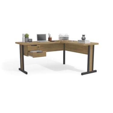Imagem de Mesa em L Kit Office Versátil 1170 com 2 gavetas Kappesberg cor Itapuã
