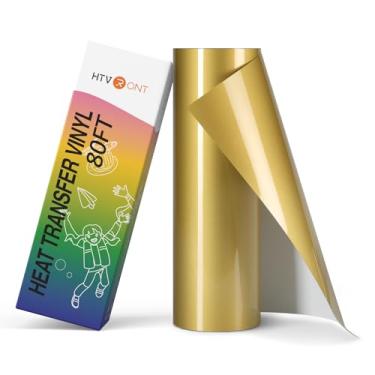 Imagem de HTVRONT Rolo de vinil de transferência de calor - Vinil HTV dourado de 30,5 cm x 24,4 m para camisetas, ferro em vinil compatível com máquina de corte Cricut - Fácil de usar para presentes