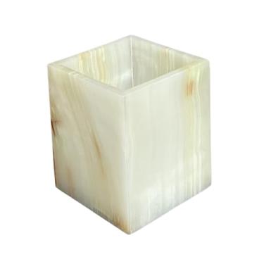 Imagem de StonePlus Recipiente de armazenamento quadrado de pedra de mármore natural, copo vazio para velas/canetas/itens diversos (ônix verde)